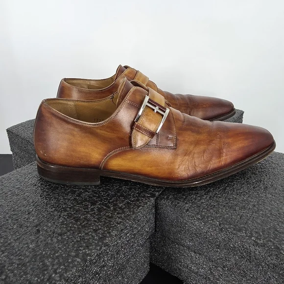 Magnanni Men's 11 M Cognac Brown Leather Single Monk Strap Dress Shoes Spain 132